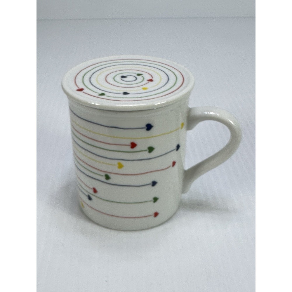 Vintage Hearts On Strings Ceramic Coffee Cup Mug Lid‎ Toscany Collection Japan